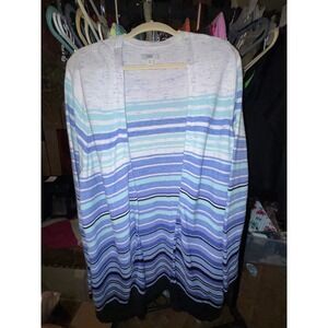 Croft & Barrow Womens Plus 1X Striped Open Front Cardigan Blue White